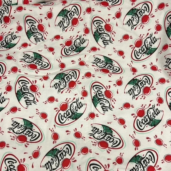 Vintage 90’s Coca Cola Flannel Fabric Classic Logo Print 1 Yard - Picture 5 of 5